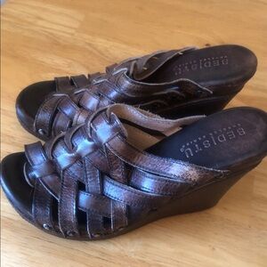 BED|STU Brown Woven spring Leather Wedge Sandals